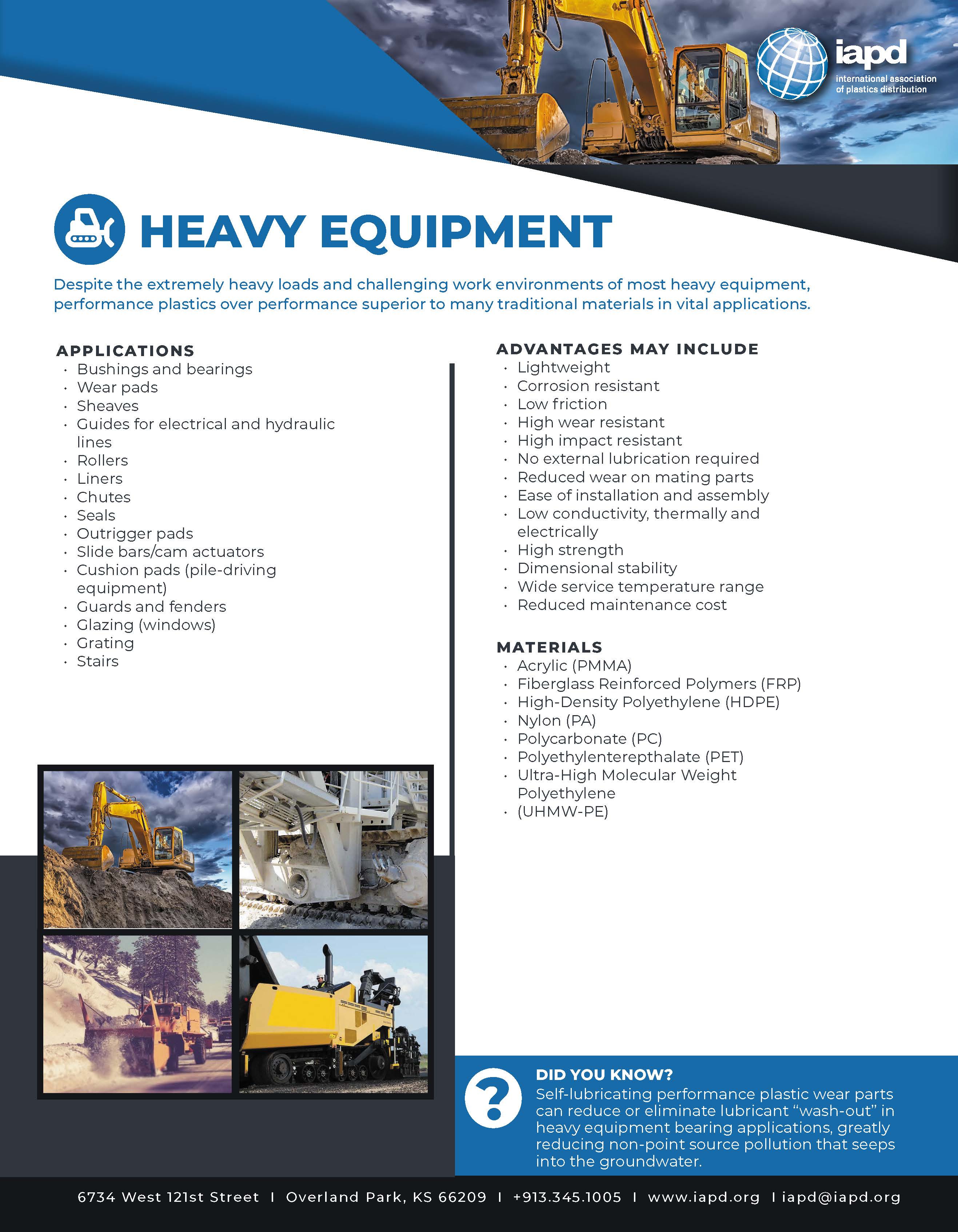 Top 26 Markets for Plastics: Heavy Equipment