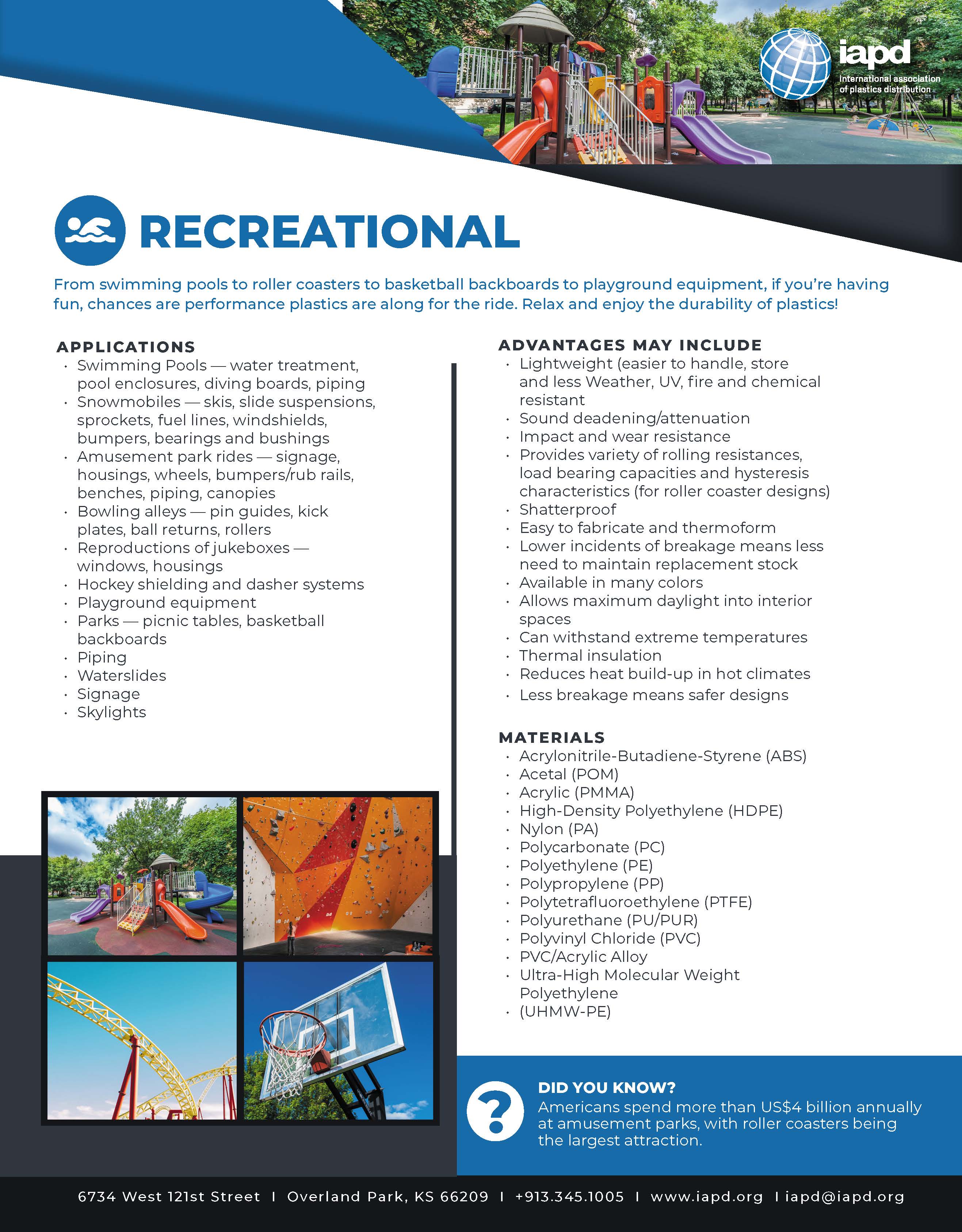 Top 26 Markets for Plastics: Recreation