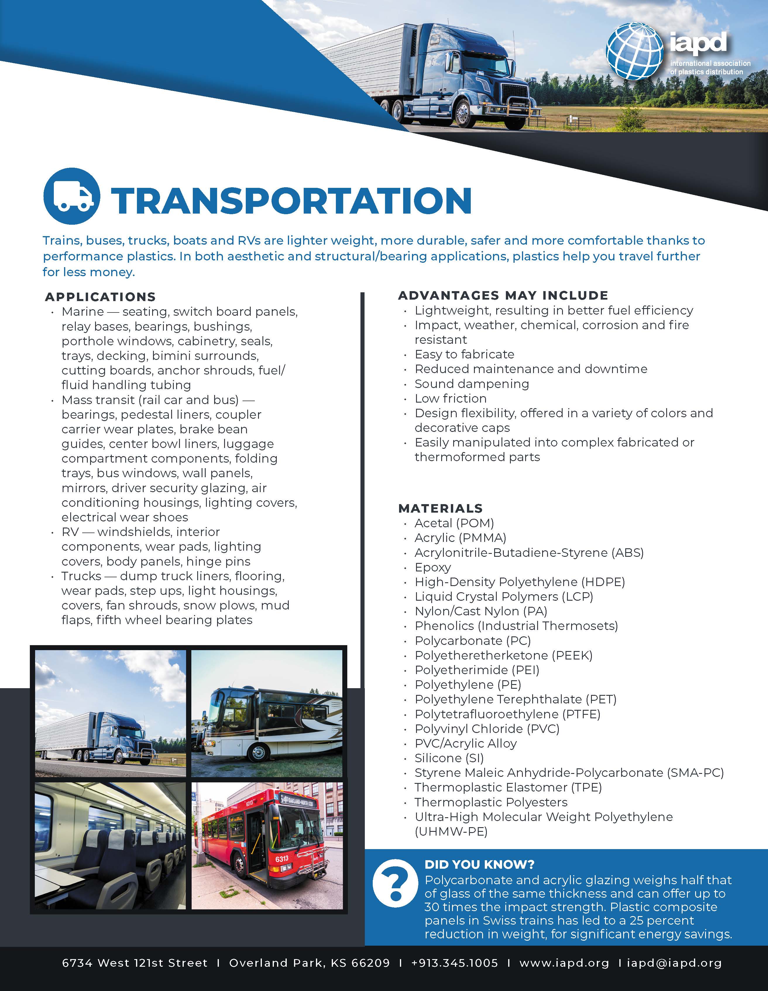 Top 26 Markets for Plastics: Transportation
