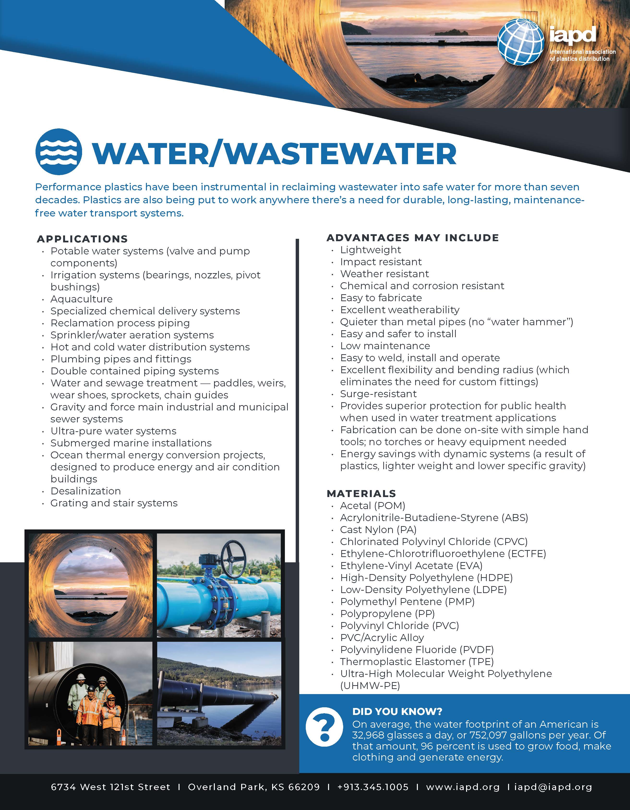 Top 26 Markets for Plastics: Water/Waste Water